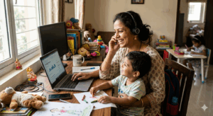 mother working from home