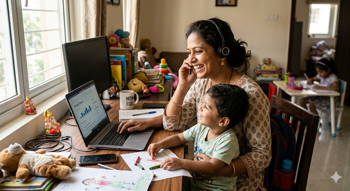mother working from home